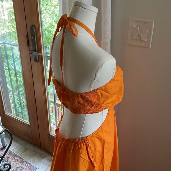 Topshop Cotton Poplar Maxi Orange Cutout Vacation Dress NWOT Medium - Picture 9 of 10